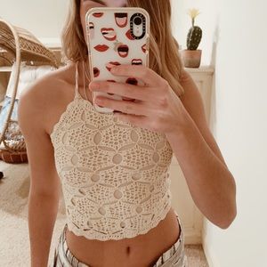 Windsor Crochet Open Back Tie Up Crop Top